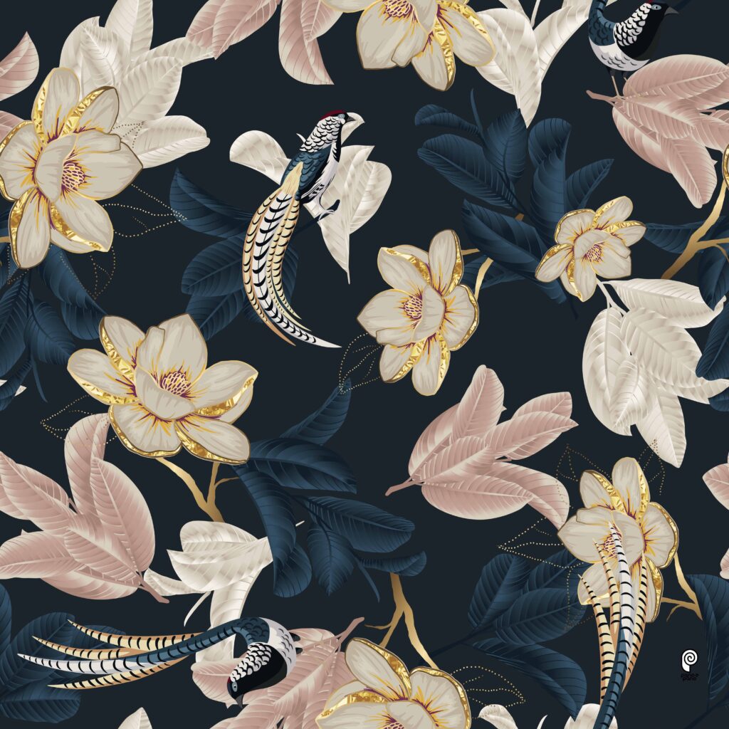 P&P035 Floral - Azul Marinho