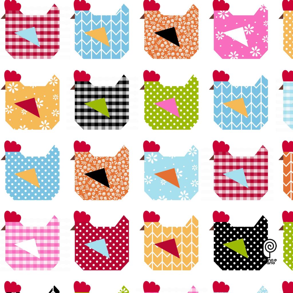 P&071 Galinhas Geométrico - Branco