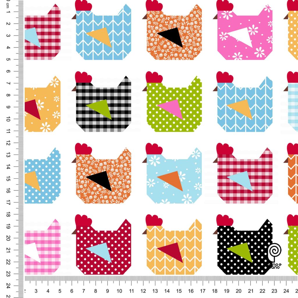 P&071 Galinhas Geométrico - Branco - Régua